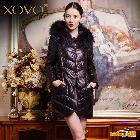 XOVO 大碼女裝 2013冬裝帶帽貉子毛領真皮羽絨服綿羊皮衣外套長款